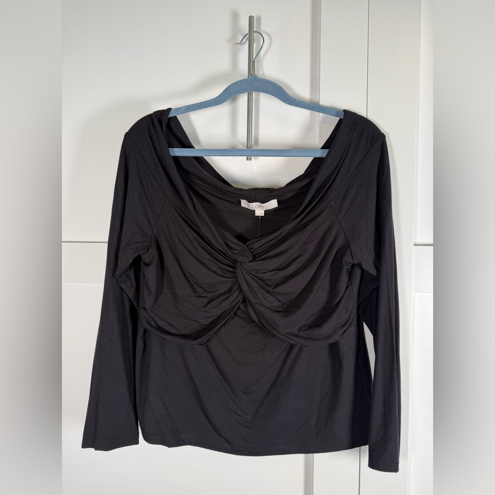LOFT Black Long Sleeve Twist Front Top